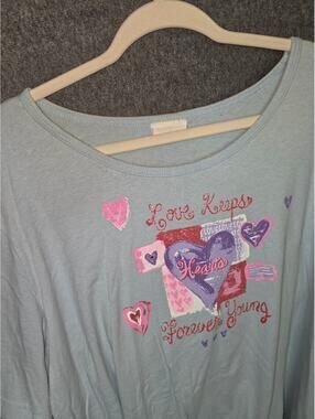 Fashion Bug Light Blue Graphic T-Shirt with Heart Design 3X